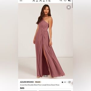 NWT Women’s Azazie Brooke One Shoulder bridesmaids dress size 12 Desert Rose